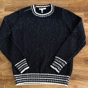 Maje Black and Cream Striped Knit Top
